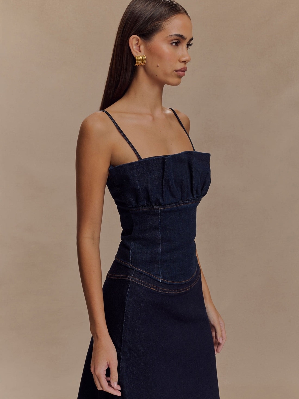 Meshki Cecilia Indigo Blue Denim Frill Corset Top (size M, but runs small) - Picture 2 of 11